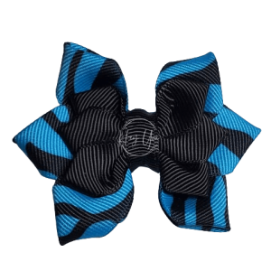 Black & Blue Zebra Kanzashi Bow