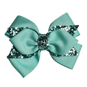 Aqua & Glitter Staked Bow
