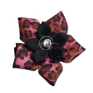 Black & Pink Cheetah Ribbon Flower