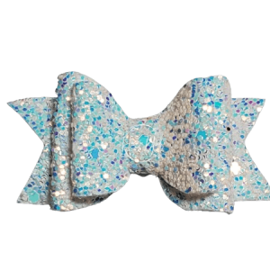 White/Light Blue Faux Leather Bow