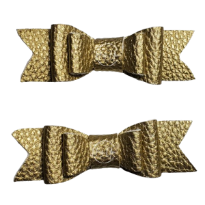 Gold Faux Leather Pigtail Bows