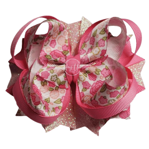 Pink Floral Print Stacked Bow