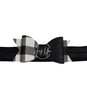 Black & White Plaid Bow On Black Headband