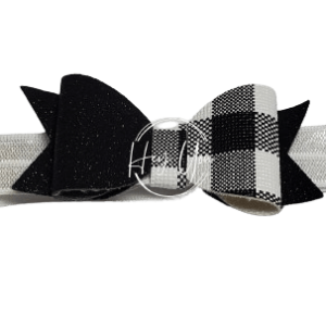 Black & White Plaid Bow On White Headband