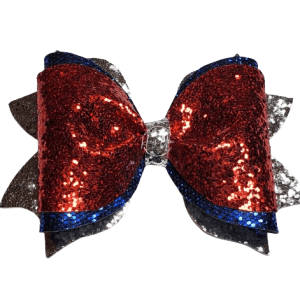 Red, Silver, & Blue Glitter Faux Leather Bow