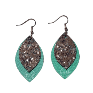 Aqua & Sliver Glitter Faux Leather Earrings