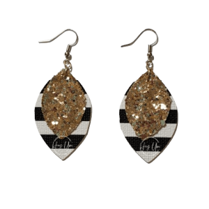 Black, White, & Gold Faux Leather Earrings