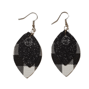 Black & White Buffalo Check Faux Leather Earrings