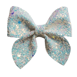 White/Light Blue Glitter Faux Leather Sailor Bow