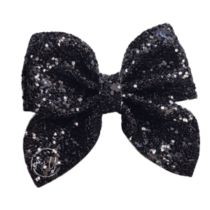 Black Glitter Faux Leather Sailor Bow