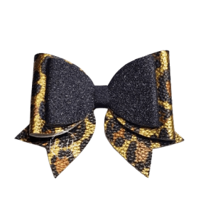 Black & Cheetah Faux Leather Cheer Bow