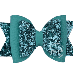 Aqua With Aqua Glitter Faux Leather Bow
