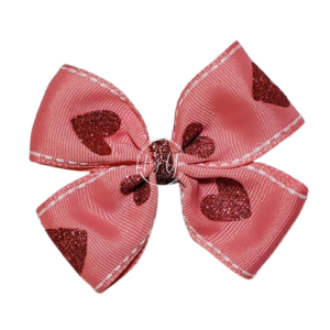 Pink With Pink Glitter Heart Basic Bow