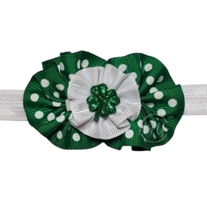 Green & White Polk Dot Ruffle Headband 0-3 months