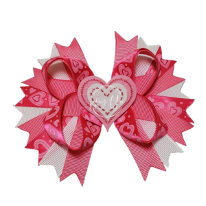 Pink & White Heart Stacked Bow