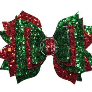 Red & Green Faux Leather Stacked Bow