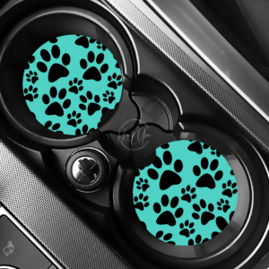 Turquoise Paw Print Car Coasters