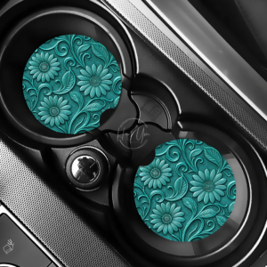 Turquoise Floral Car Coasters