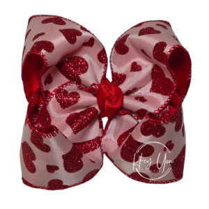 White With Red Glitter Hearts Boutique Bow
