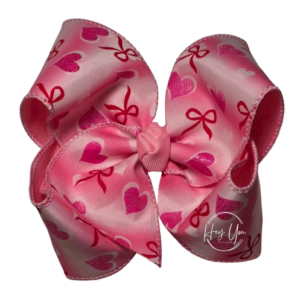 Pink Heart With Red Bows Boutique Bow